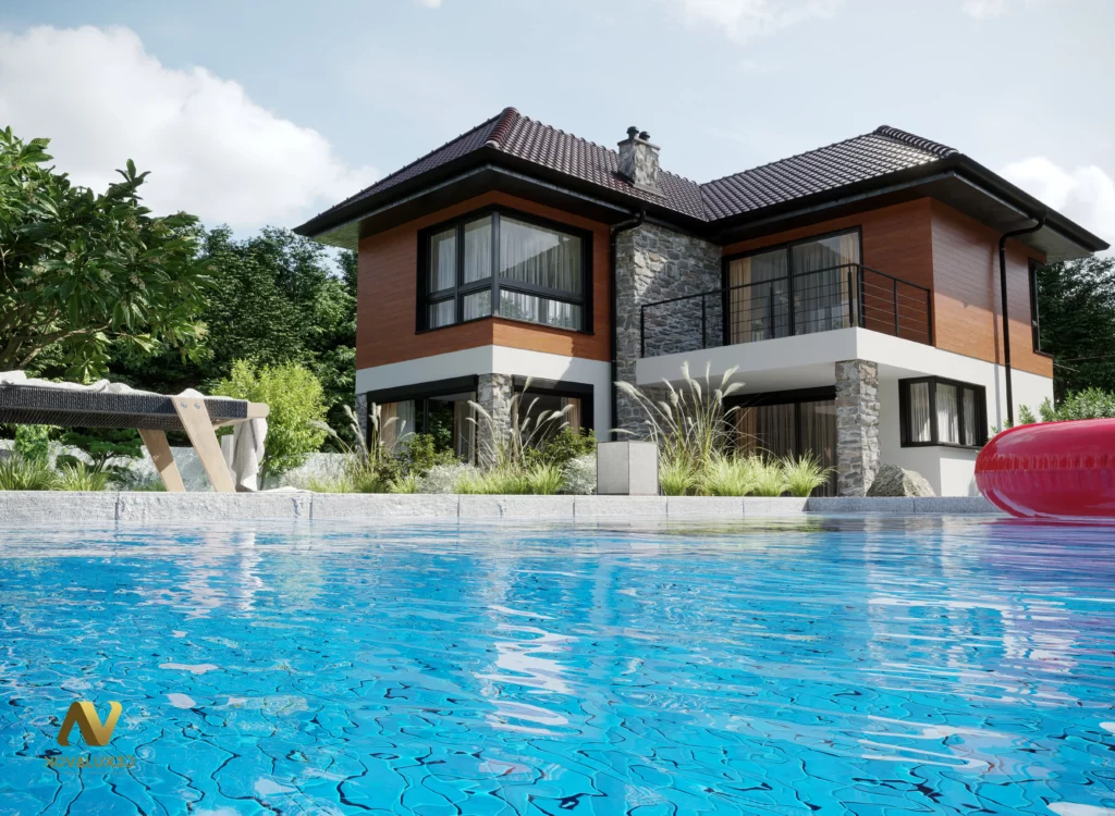 Maison contemporaine avec piscine – Visualisation 3D