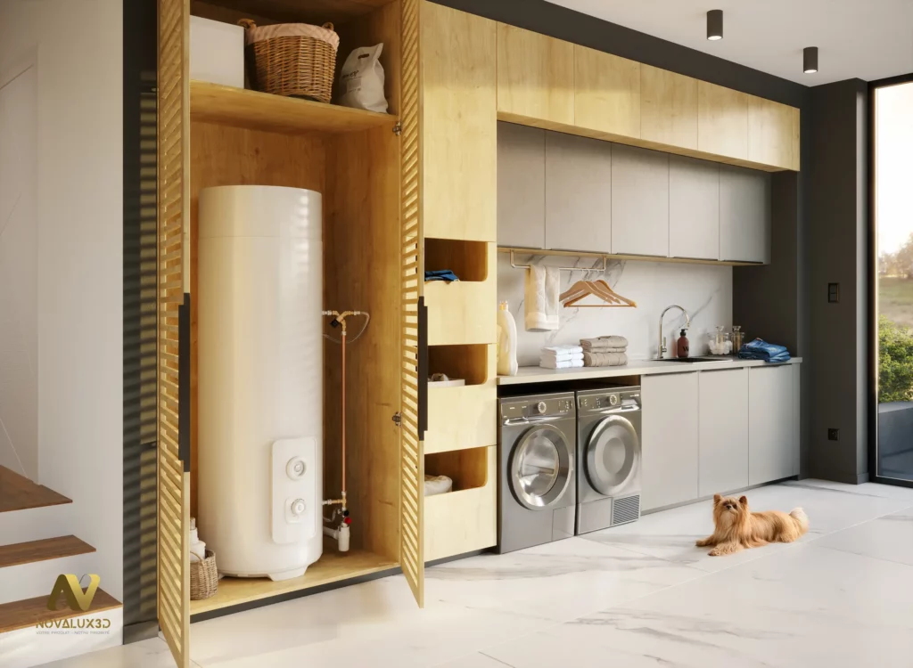 Buanderie 3D moderne – Design épuré & optimisation de l’espace