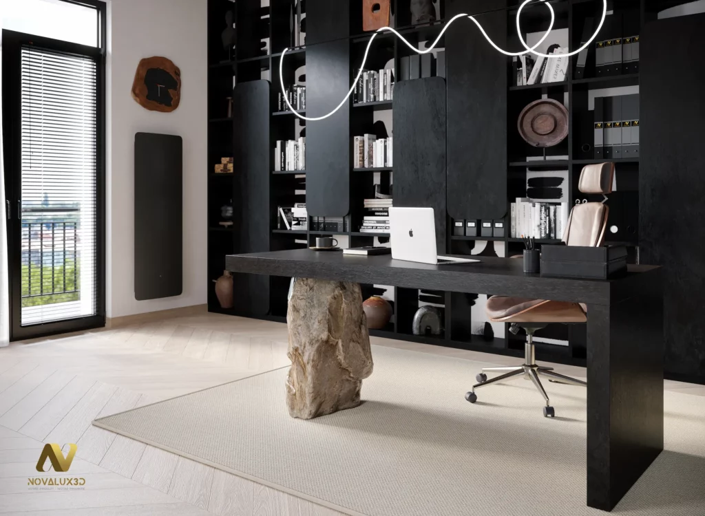 Bureau design minimaliste – Élégance brute et lumière naturelle