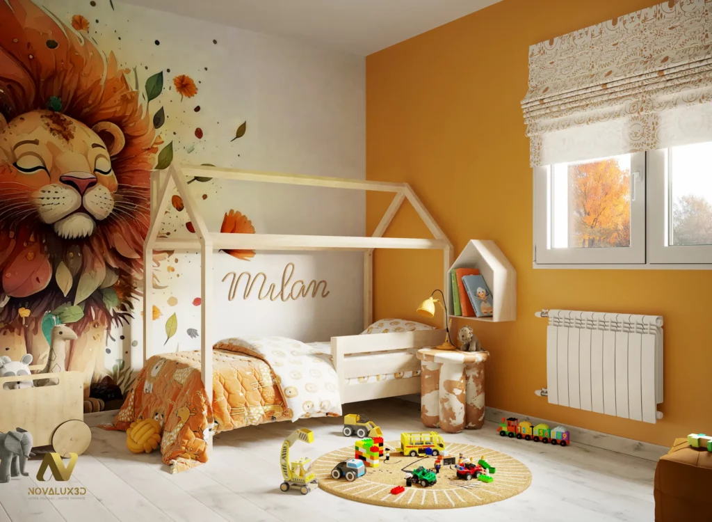 Chambre de garçon thème lion – Ambiance joyeuse et chaleureuse